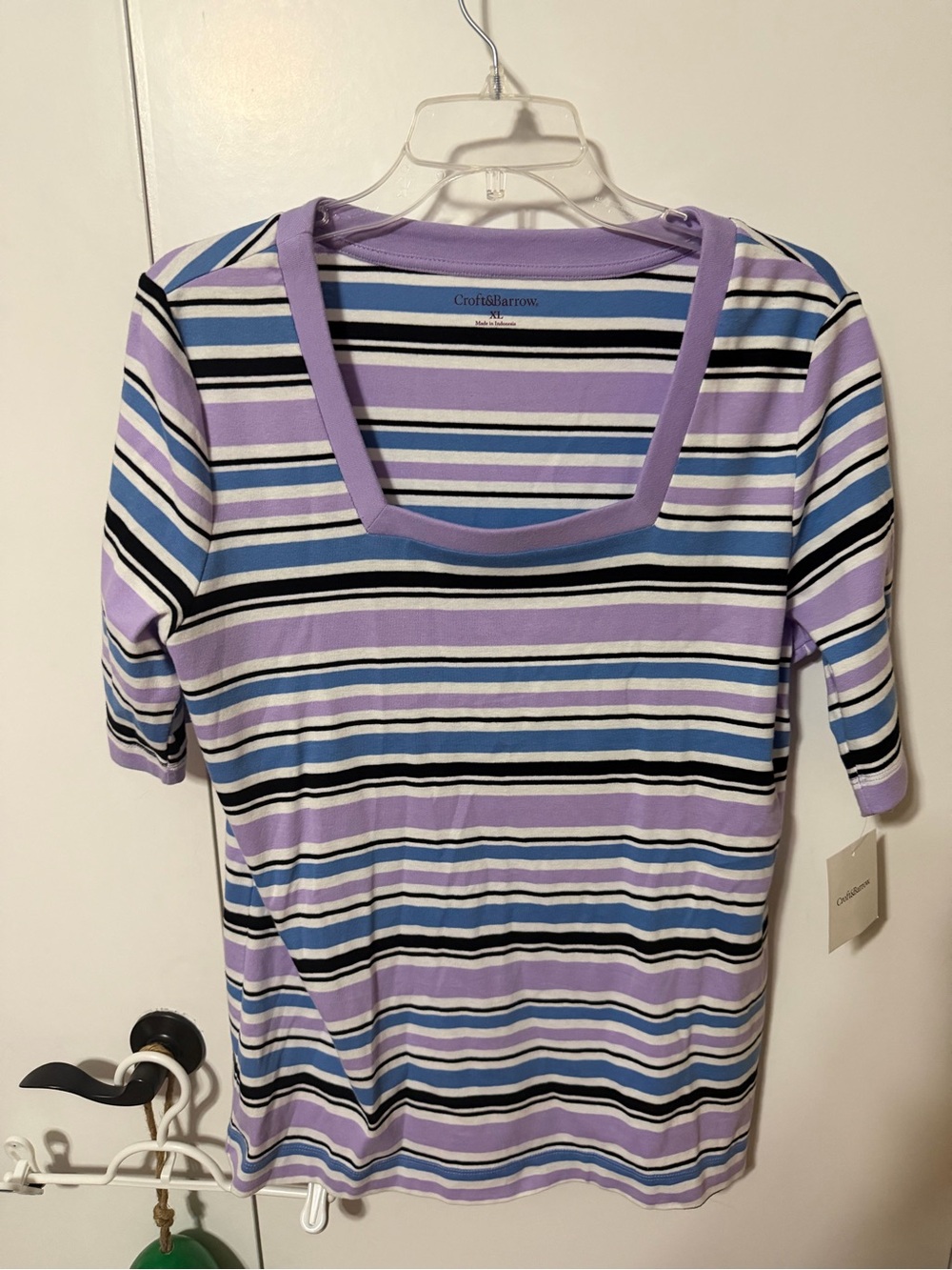 Croft & Barrow Lavender Stripe Square-Neck Women's Top XL